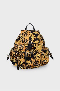 Backpack made of textile with a signature print