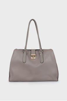Gray bag with gold hardware