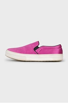 Pink textile slip-ons