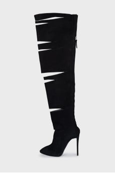 Suede boots with slits