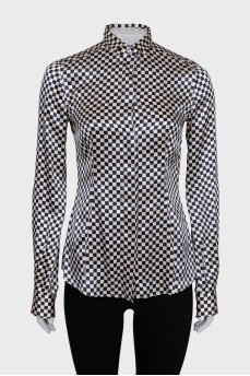 Checkered blouse with detachable collar
