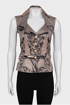 Printed button down vest