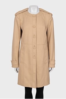 Beige trench coat with round collar