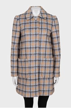 Checkered straight-cut coat with buttons