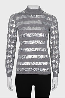 Striped wool turtleneck with sequins