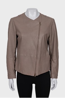 Brown leather jacket with zip