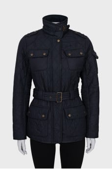 Blue quilted jacket with belt