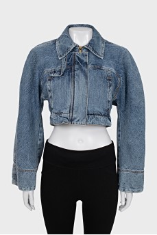Cropped denim jacket with zipper