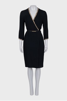 Wrap dress with gold decor