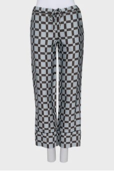 Plaid drawstring trousers