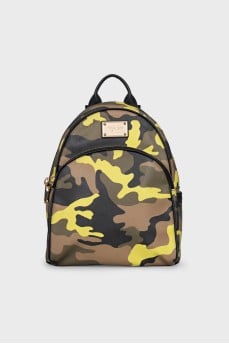 Leather backpack in military print