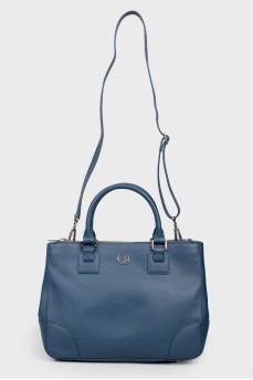 Blue leather bag with two handles