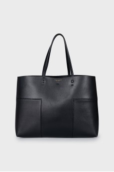 Black leather tote bag
