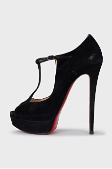 Suede open toe heeled shoes