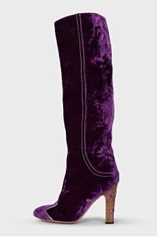 Velvet boots with decorated heels