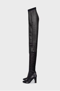 High-waisted leather over-the-knee boots