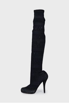 Suede boots with textile shafts