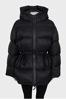 Black oversized down jacket with signature print