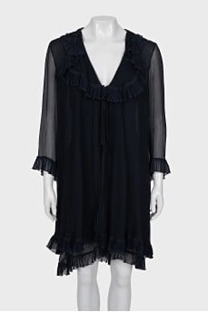 Sheer dress with ruffles, straight cut