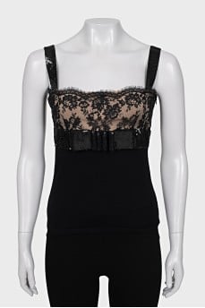 Wool top with sequins and lace