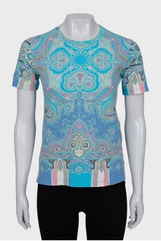 Straight cut T-shirt with blue print