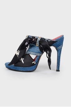 Denim mules on stiletto heels