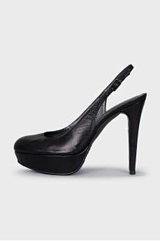 Black leather slingbacks