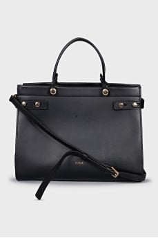 Black leather tote
