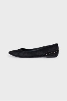 Black ballet flats with gold trim