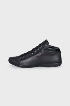 Leather sneakers with silver logo