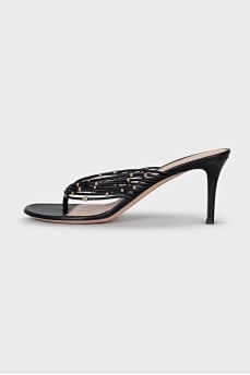 Leather mules with gold details