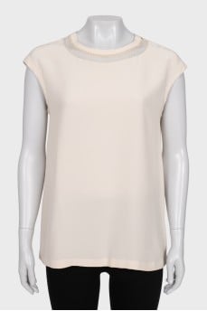 Silk blouse with straight cut and sleeveless design