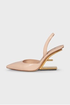 Leather slingbacks with a shaped heel