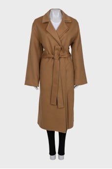 Wool and cashmere wrap coat