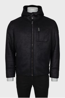 Men's sheepskin coat with a zipper