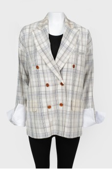 Checked jacket with tag cuffs