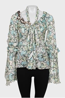 Floral Printed Blouse with Gatherings