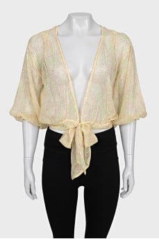 Sheer silk blouse with ties