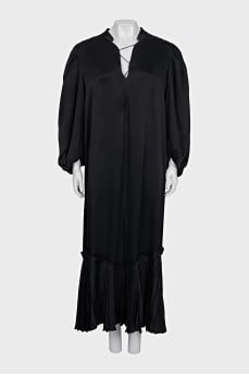 Lace-up maxi dress with puff sleeves