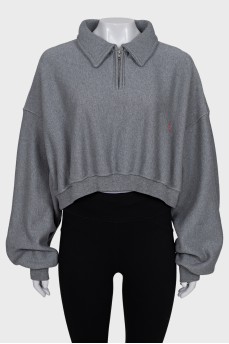 Cropped pullover with puff sleeves