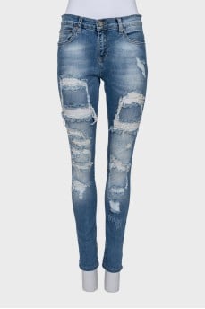 Рвані джинси skinny синього кольору