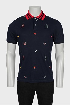 Men's blue polo shirt with branded embroidery