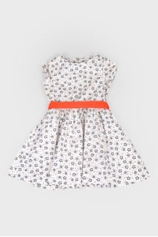 Floral print dress with red belt