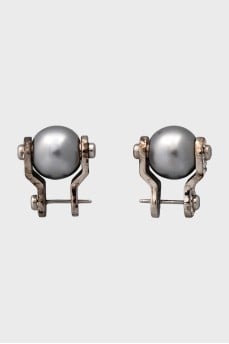 Silver earrings with beads and crystals