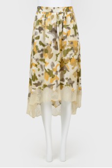 Military color skirt with lace