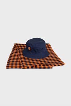 Plaid scarf and panama hat set