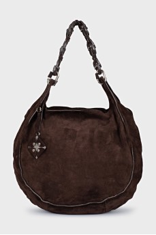 Round suede bucket bag