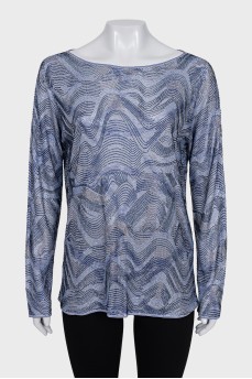 Long sleeve shirt with a print decorated with rhinestones