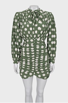 Polka dot dress with draping