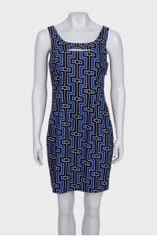 Two-tone geometric print dress